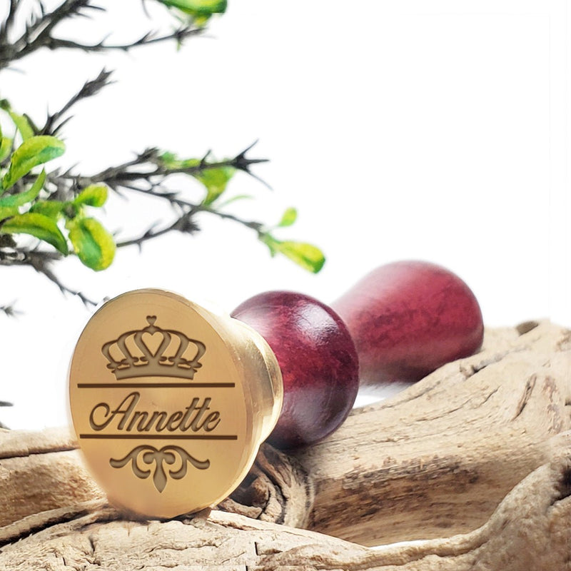 Queens Crown with Name Custom Wax Seal Stamp with Burgundy Wood Handle- with Preview #J855 - Nostalgic Impressions
