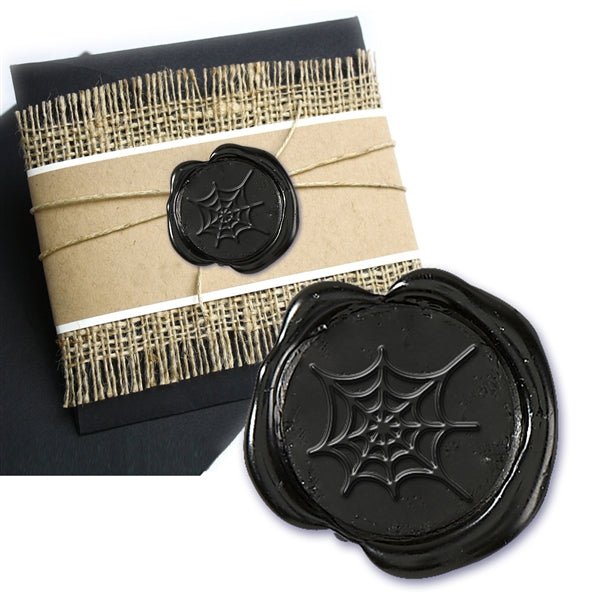 Halloween Spider Web Black Adhesive Symbol Wax Seal Stickers 50PK - Hand Pressed 1 1/4" - Nostalgic Impressions