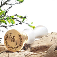 Aurelia Laurel Monogram Custom Wax Seal Stamp with White Handle-Multiple Font Choices #8094 - Nostalgic Impressions