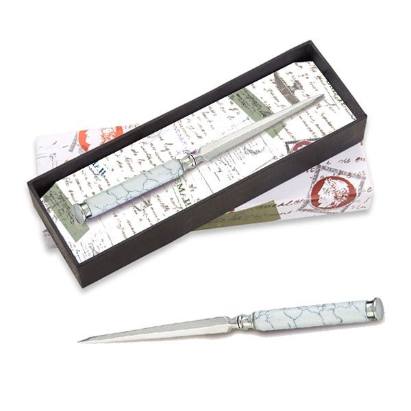 Letter Opener with Faux Stone Handle - 5 Color Options-Gift Boxed