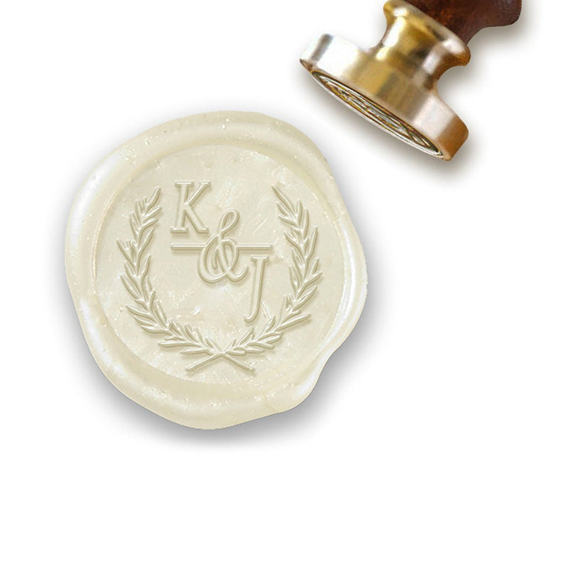 Aurelia Laurel Monogram Custom Wax Seal Stamp with White Handle-Multiple Font Choices  #8094 - Nostalgic Impressions