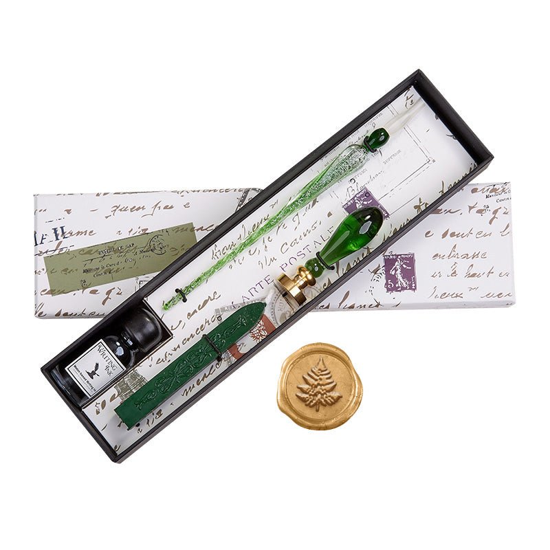 Green Glass Wax Seal & Calligraphy Pen & Ink Set – Nostalgic