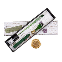 Green Glass Wax Seal & Calligraphy Pen & Ink Set - Nostalgic Impressions