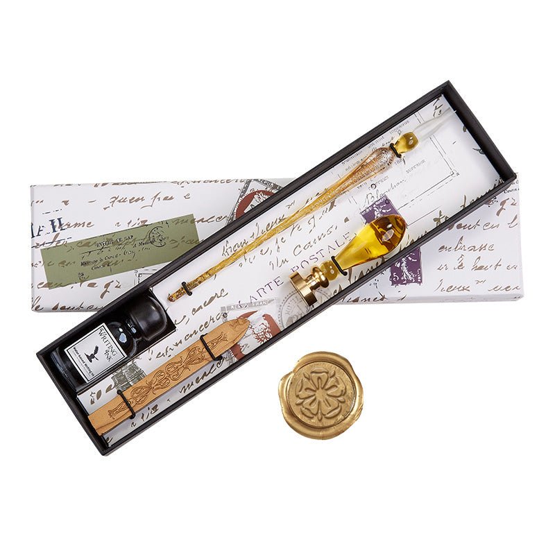 Gold Glass Wax Seal & Calligraphy Pen & Ink Set – Nostalgic Impressions