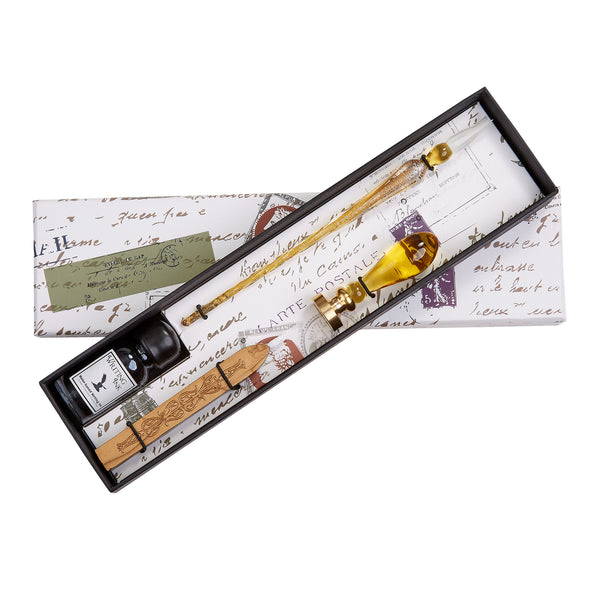Gold Glass Wax Seal & Calligraphy Pen & Ink Set - Nostalgic Impressions