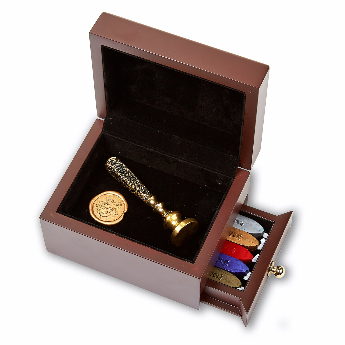 Wax Seal Stamp and Sealing Wax Wood Storage Box with drawer - Nostalgic Impressions