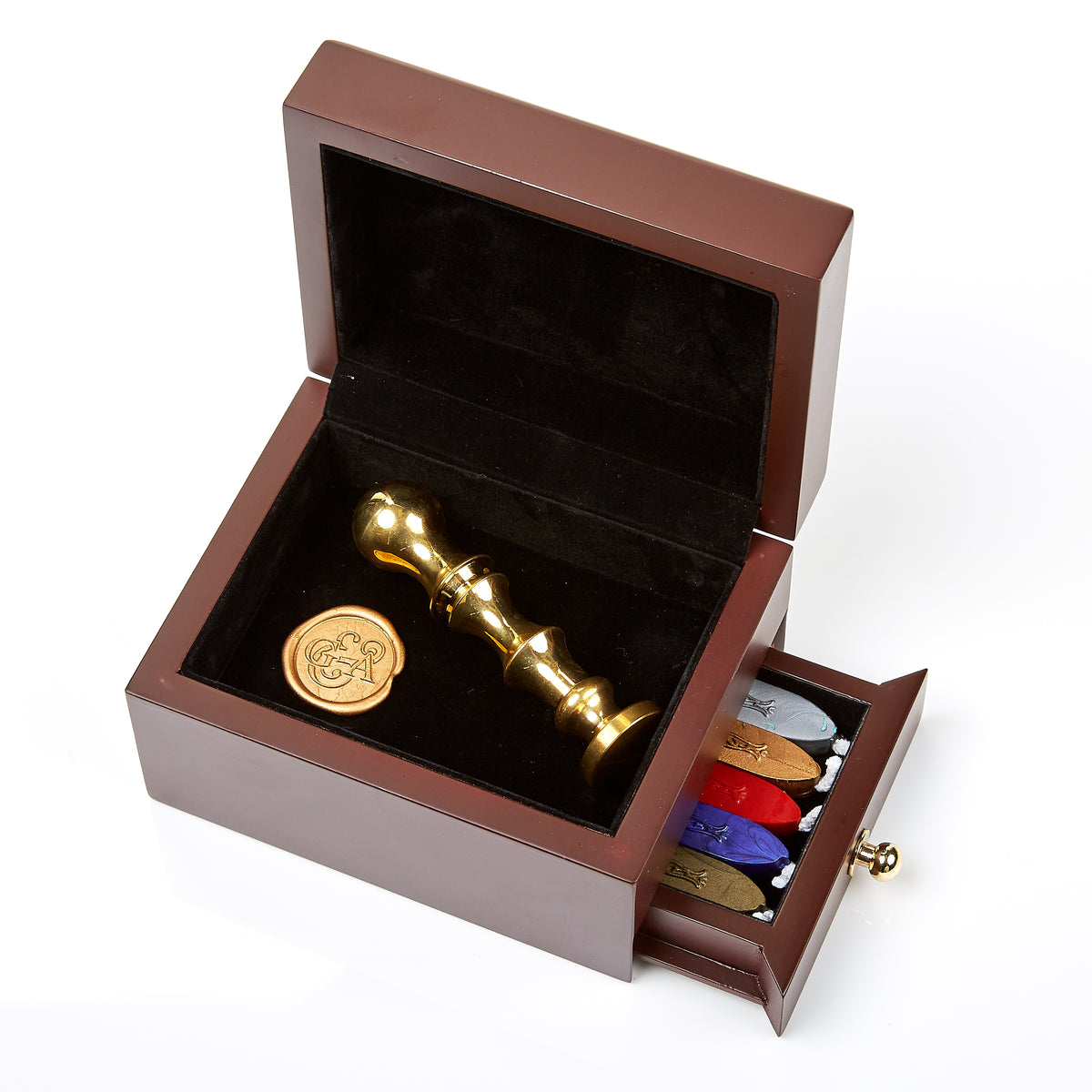 Wax Seal Stamp and Sealing Wax Wood Storage Box with drawer - Nostalgic Impressions