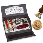 Quill Pen Writing Desk Set with Wax Seal Stamp, Sealing Wax, Inkwell, Blotter, Nibs and Feather Quill - Nostalgic Impressions