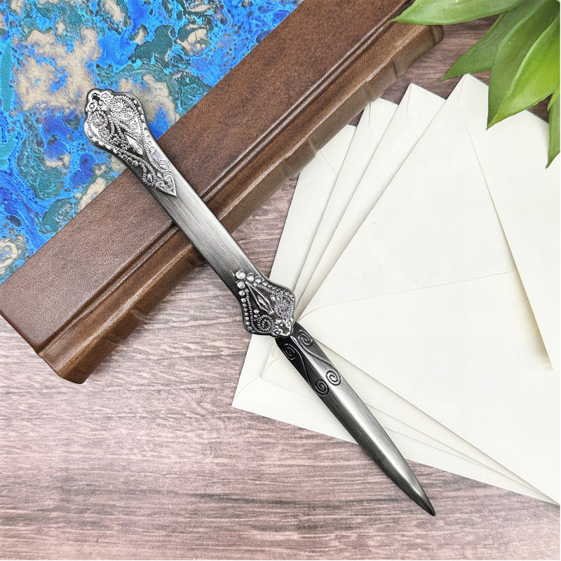 Vintage-style Letter Opener with Classic Metal Detailing - Silver Metal - Nostalgic Impressions
