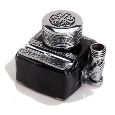 Glass Inkwell with 2 Pen Rests -filled with Ink - Nostalgic Impressions