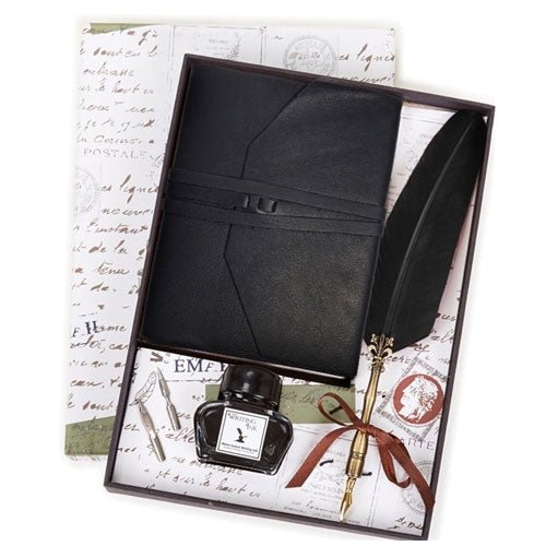 Leather Italian Wrap Journal & Quill and Ink Set - 2 Colors - Nostalgic Impressions