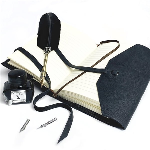 Leather Italian Wrap Journal & Quill and Ink Set - 2 Colors - Nostalgic Impressions