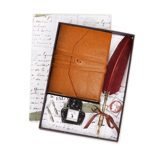 Leather Italian Wrap Journal & Quill and Ink Set - 2 Colors - Nostalgic Impressions