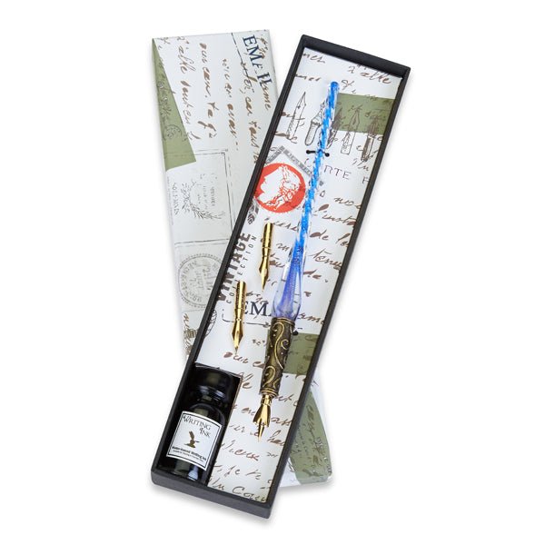 Glass Calligraphy Dip Pen & Ink Set with decorative Metal decor - Nostalgic Impressions