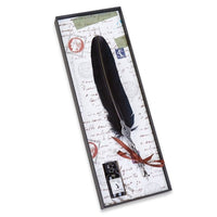 Feather Quill Pen & Ink Set-Decorated Silver Metal Dip Pen - Nostalgic Impressions