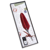 Feather Quill Pen & Ink Set-Decorated Silver Metal Dip Pen - Nostalgic Impressions
