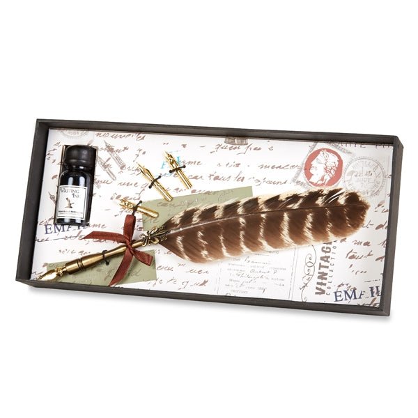 Vintage-style Feather Quill Dip Pen & Ink Set with Quill, Ink & Nibs - Nostalgic Impressions