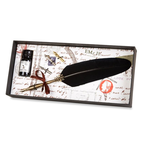 Vintage-style Feather Quill Dip Pen & Ink Set with Quill, Ink & Nibs - Nostalgic Impressions