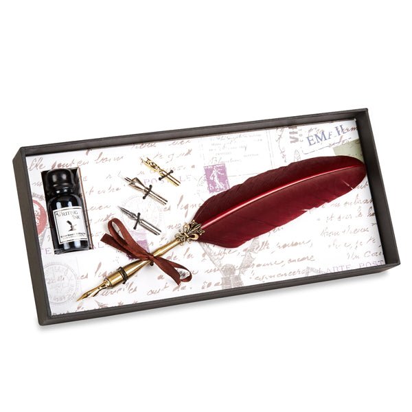 Feather Quill Pen Ink Set - Calligraphy Dip Pen Set Fountain Pen Ink Red  Feather Pen Display