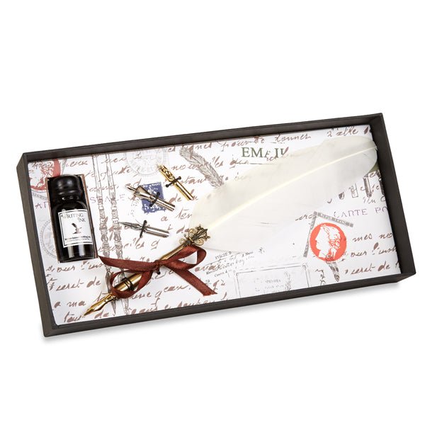 Vintage-style Feather Quill Dip Pen & Ink Set with Quill, Ink & Nibs - Nostalgic Impressions