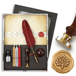 Parchment Stationery Wax Seal Set with Burgundy Quill Pen, Ink, Pen Stand & Sealing Wax - Nostalgic Impressions