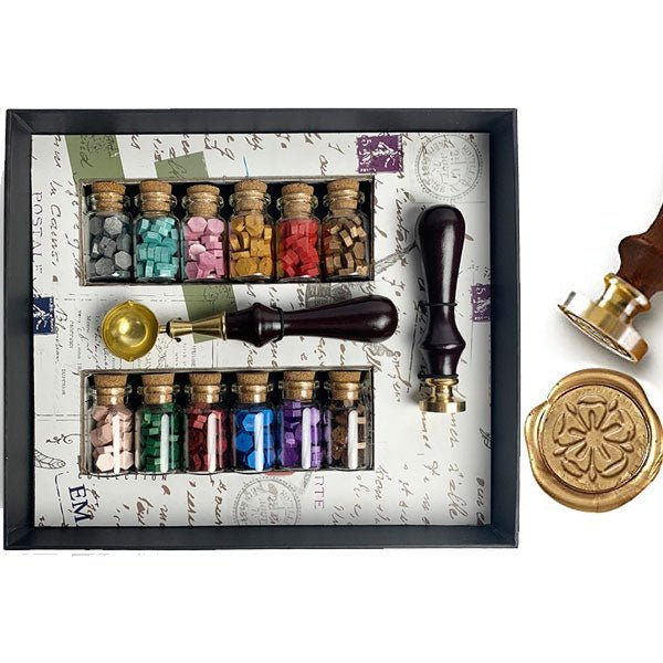 Sealing Wax Beads Set With Wax Melting Spoon & Candle Wax Seal Stamp Kit  For Craft Letter Decor-color: B