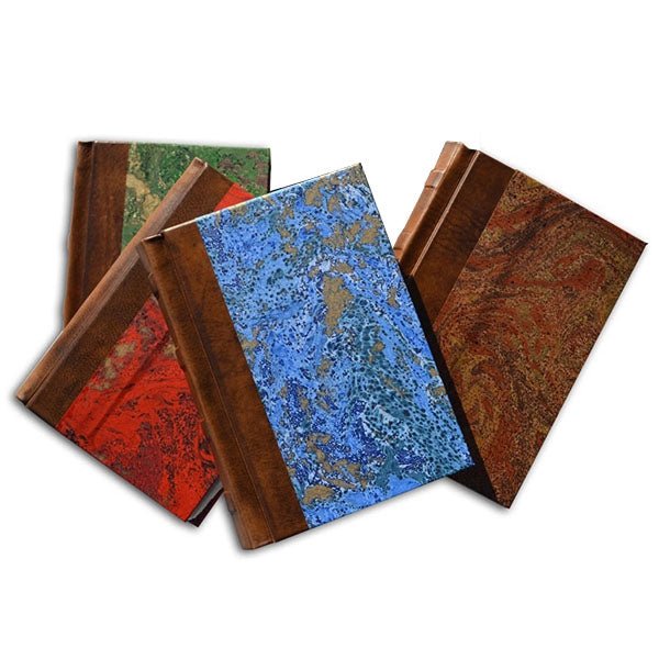 Leather & Marble Journal Book 5x7"- Italian Made-128 Lined sheets Leather Binding - Nostalgic Impressions