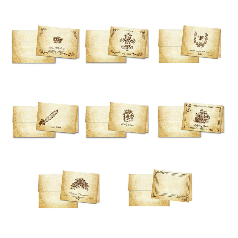 Aged Parchment Printed Note Card Set with Envelopes 8/8 - 8 Designs with Personalization Option - Nostalgic Impressions