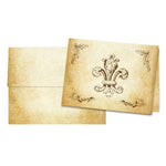 Fleur de Lis Aged Parchment Printed Note Card Set with 8 Envelopes - Nostalgic Impressions