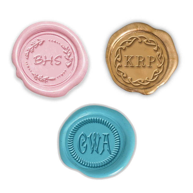 E-Z 3 Letters Across Monogram Maker Wax Seal Stamp with Rosewood Handle-Choice of Border & Font with Preview - Nostalgic Impressions