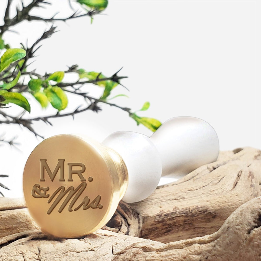 Mr. and Mrs. Wedding Wax Seal Stamp with White Wood Handle #R890 - Nostalgic Impressions