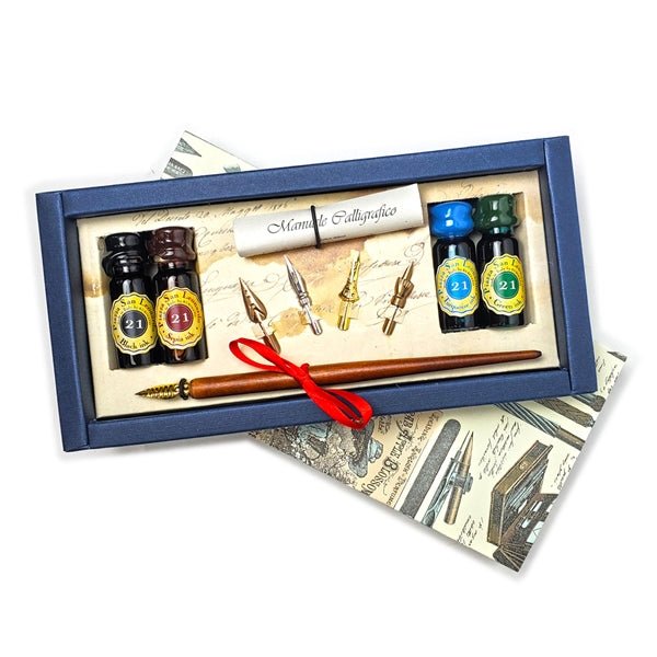 Calligraphy Dip Pen Set with 4 Inks, Nibs and Scroll- Made In Italy - Nostalgic Impressions