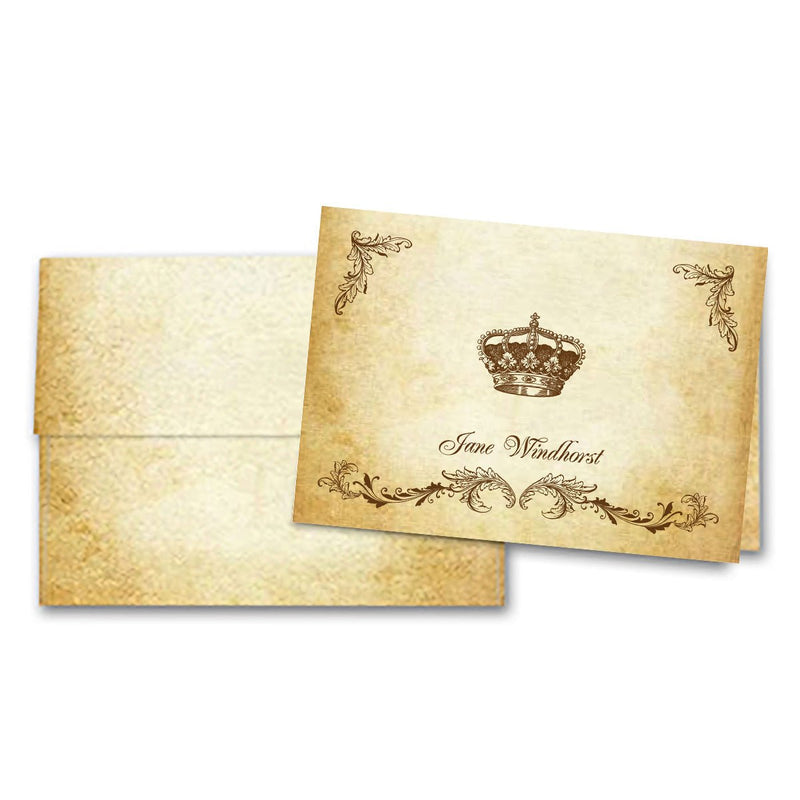 Regal Crown Aged Parchment Printed Note Card Set with Envelopes 8/8 - with Personalization Option - Nostalgic Impressions