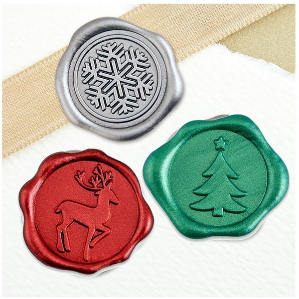 Christmas Adhesive Wax Seals 25Pk Quick-Ship Stickers - 1" - Green Tree, Red Reindeer, Silver Snowflake Or assorted - Nostalgic Impressions