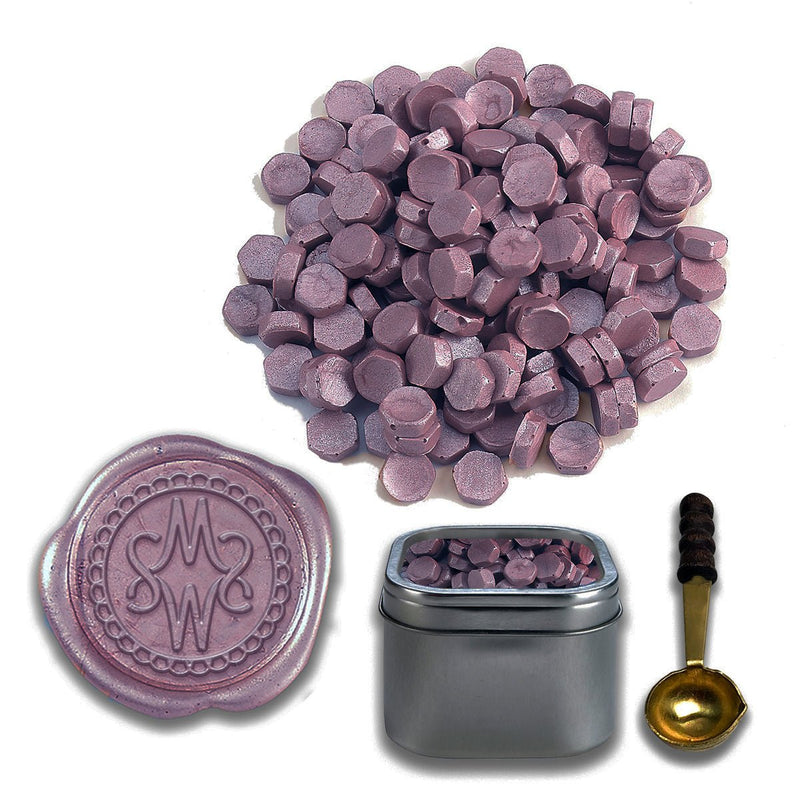 Vintage Mauve Premium Sealing Wax Beads by Color 2oz in Tin with spoon - Nostalgic Impressions