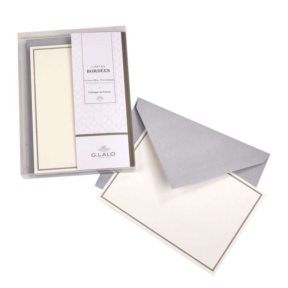 G .Lalo French Bordered Correspondence Single Note Card Set 4.5x6"- Graphite Gray - Nostalgic Impressions