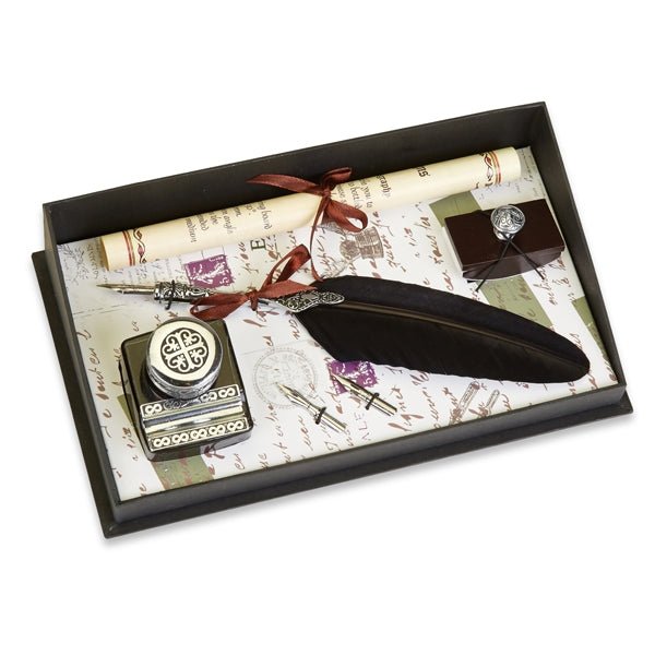 Feather Quill Pen & Ink Set with Ink , Blotter & Nibs - Nostalgic Impressions