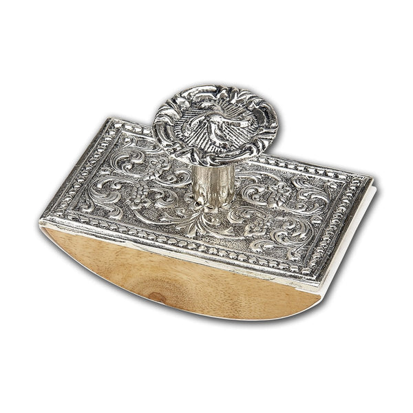 Wood Rocking Ink Blotter-Decorated Metal top-Silver - Nostalgic Impressions