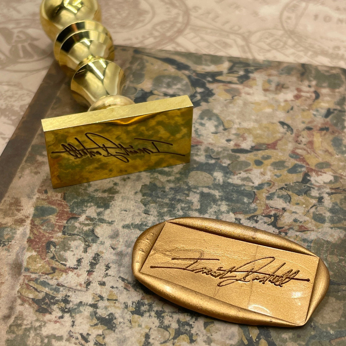 My Signature Custom Wax Seal Stamp with Black Wood Handle - Nostalgic Impressions